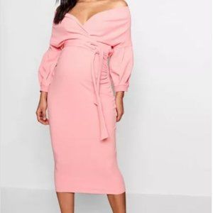 Boohoo  Maternity Off The Shoulder Wrap Midi Dress